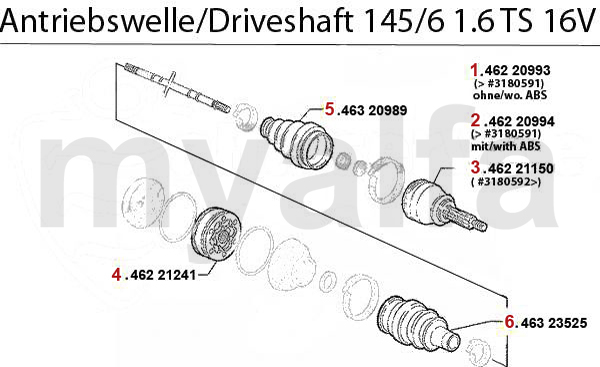 DRIVESHAFT 1.6 TS 16V 1996>