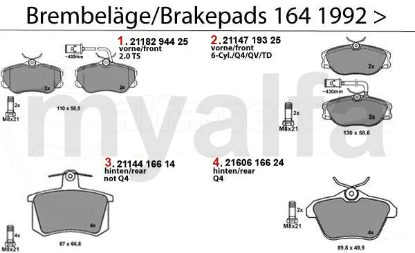 Bremsbeläge Bj. 92>