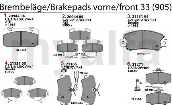 Bremsbeläge 905 vorne