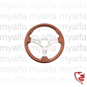 STEERING WHEEL 330mm MAHOGANY BROWN CHROMED SPOKES WITH HOLES