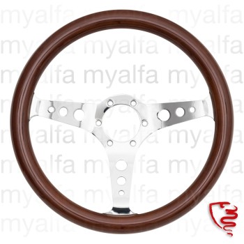 STEERING WHEEL 350mm MAHOGANY BROWN, CHROMED SPOKES WITH    HOLES